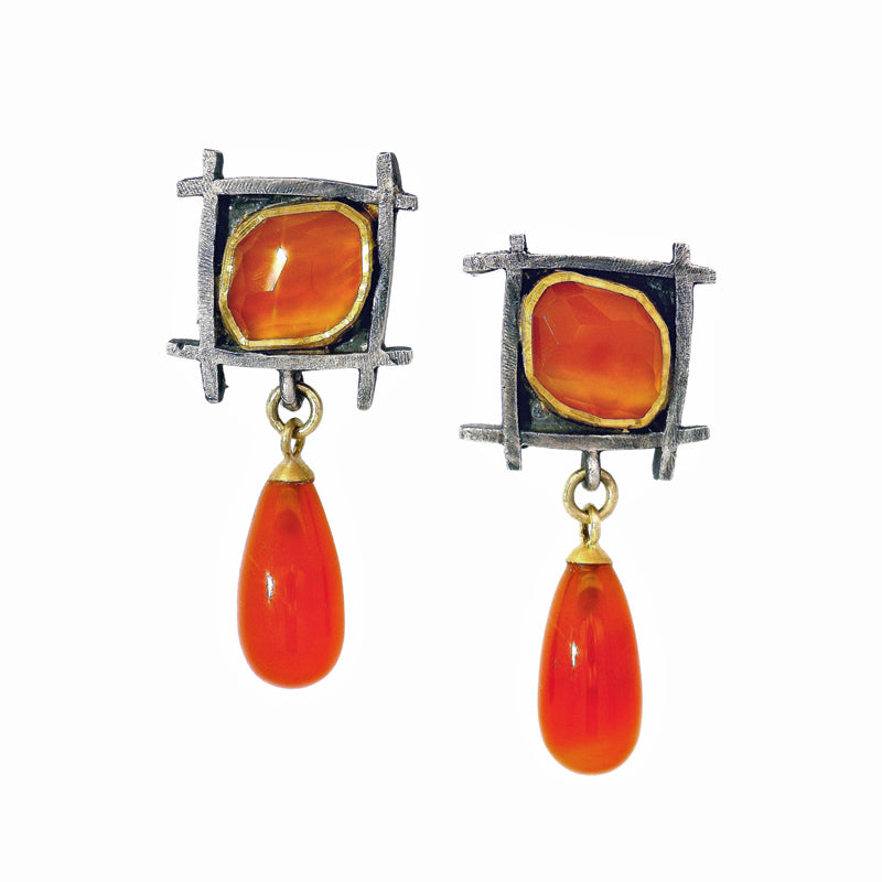 Carnelian Stud Drop Earrings- "Soaring Shoji"