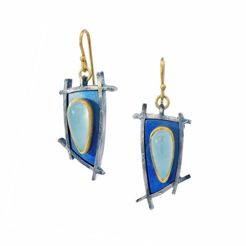 Aquamarine Shoji Drop Earrings in Gold & Titanium - "Aquamarine Shoji"