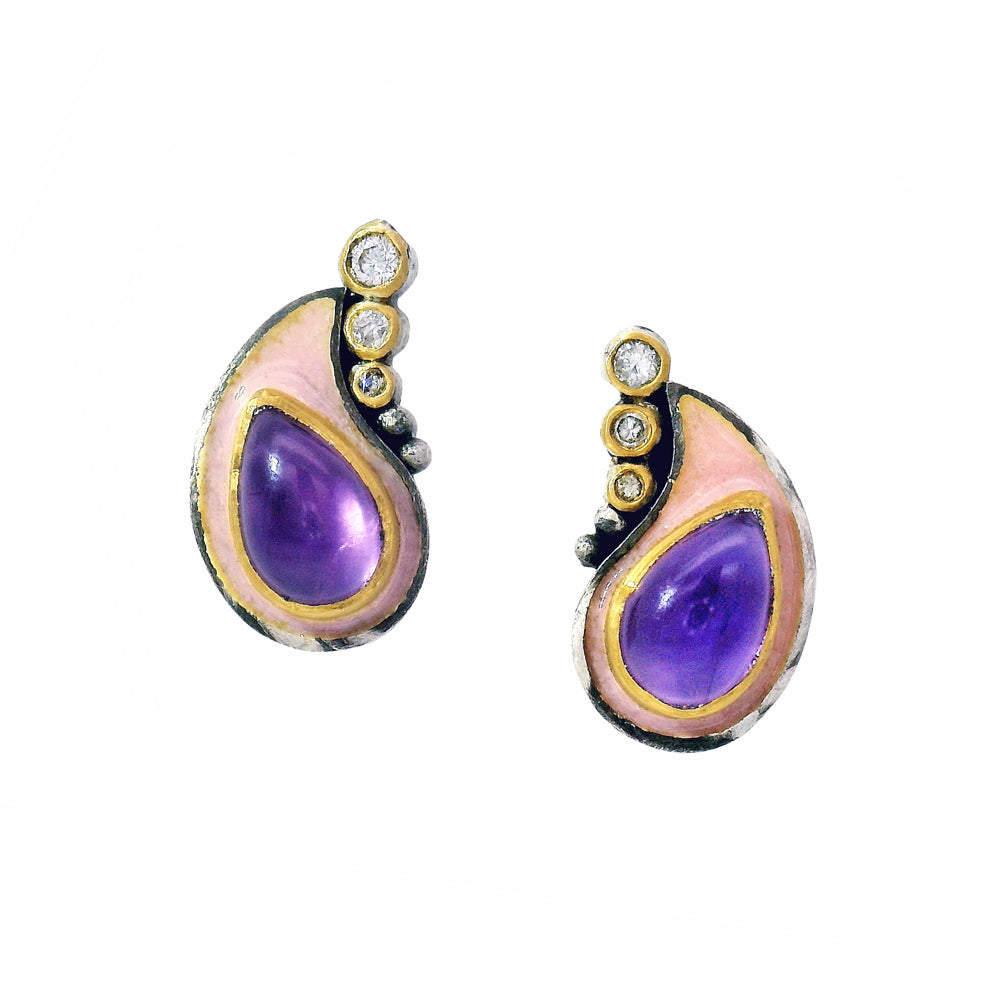 Amethyst & Diamond Mixed Metal Stud- "Medici Vetus"