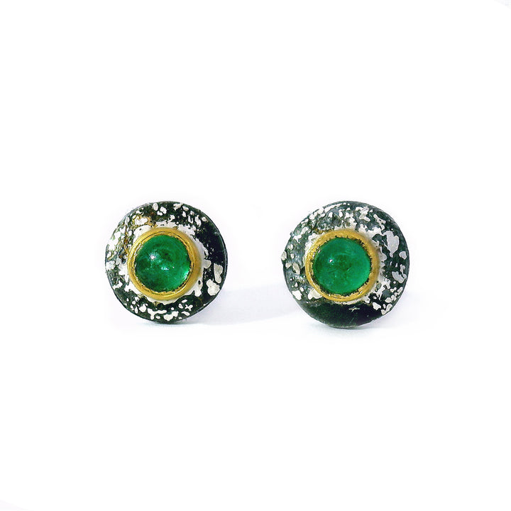 One-of-a-Kind Emerald Stud Earrings in Silver & Gold