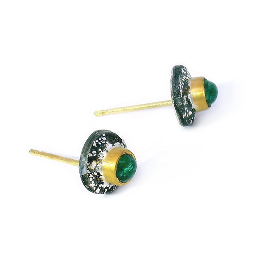 One-of-a-Kind Emerald Stud Earrings in Silver & Gold