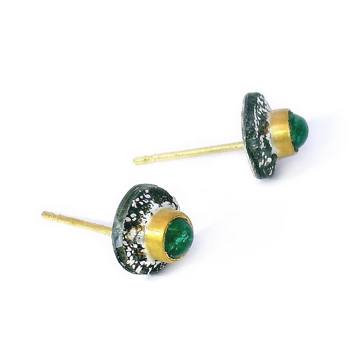 One-of-a-Kind Emerald Stud Earrings in Silver & Gold