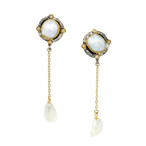 Natural Pearl Romanesque Drop Earrings - "Mississippi Rose Romanesque"