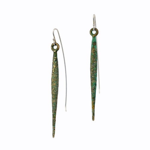 Long Bronze Drop Earrings with Silver Earwires - "Drift"