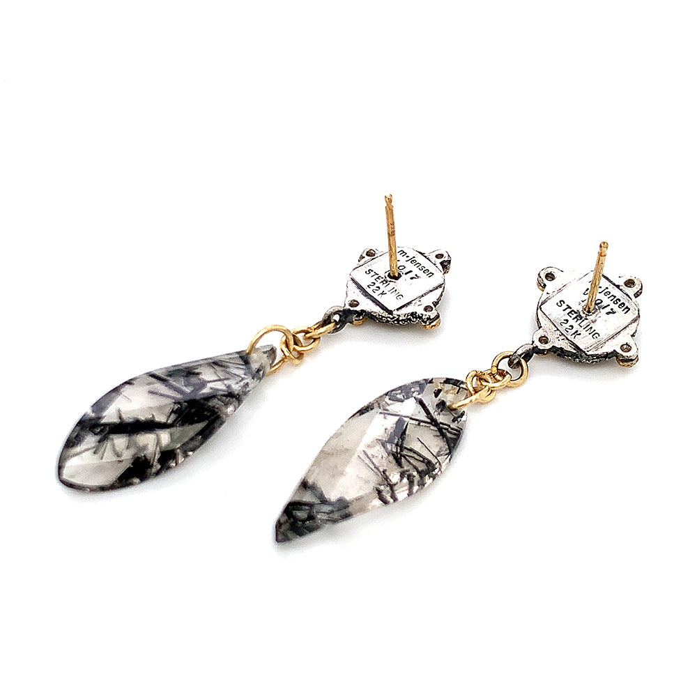 Tourmalated Quartz & Black Diamond Earrings - "Duvessa"
