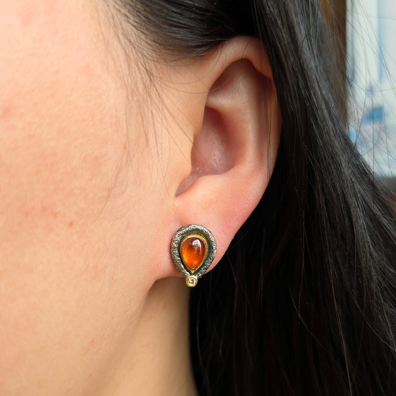 Pear-Shaped Spessartite Garnet Earrings - "Saffron Embers"