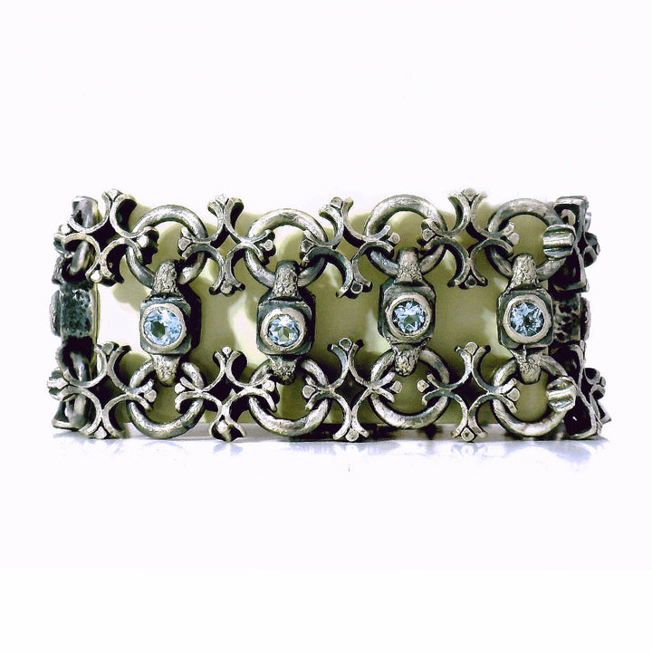 Blue Topaz & Sterling Silver Link Bracelet - "Aquitaine"