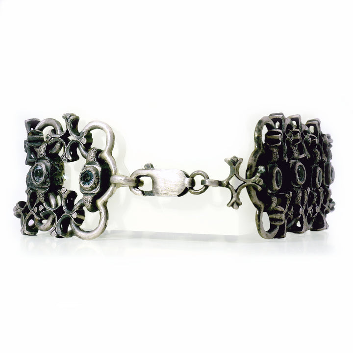 Blue Topaz & Sterling Silver Link Bracelet - "Aquitaine"