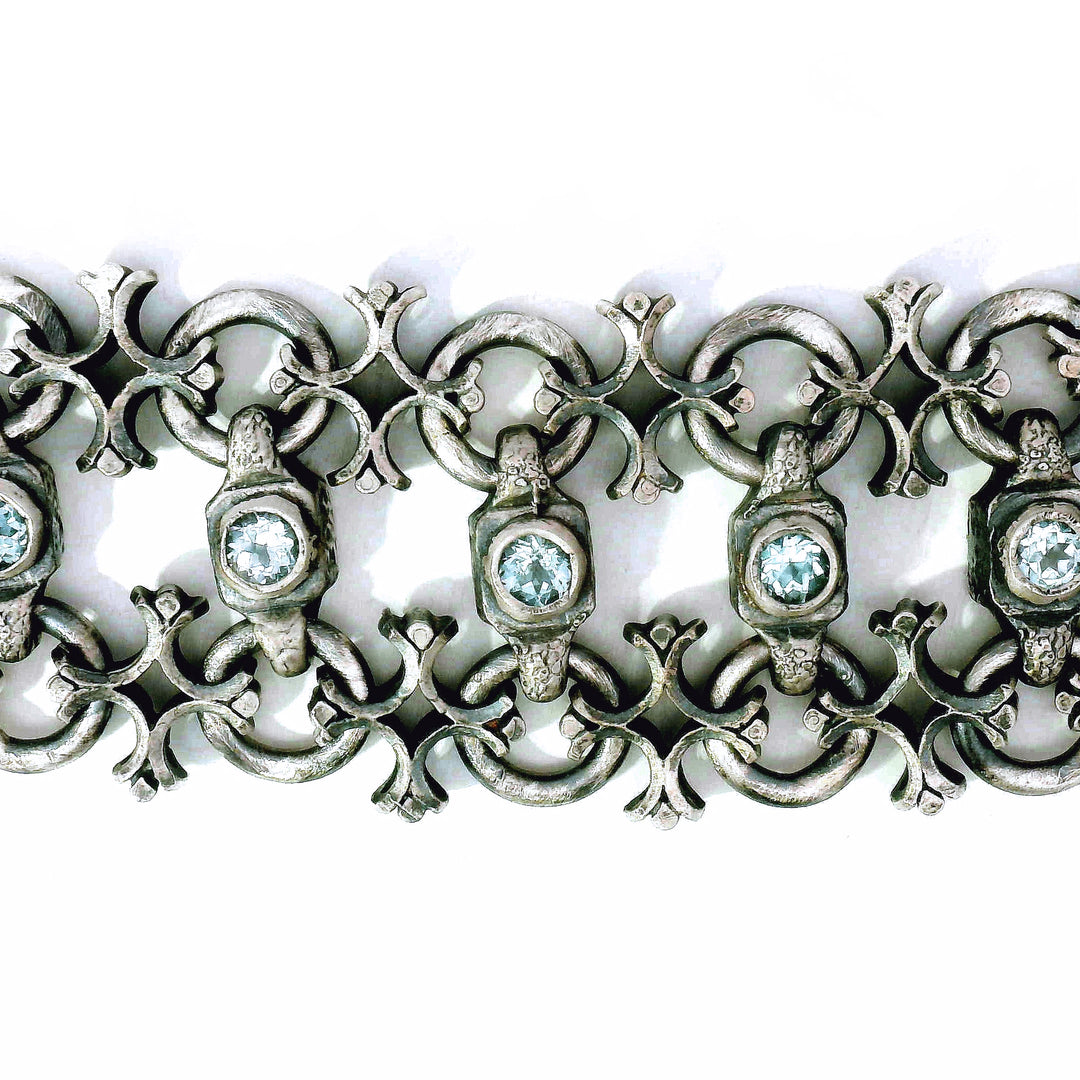 Blue Topaz & Sterling Silver Link Bracelet - "Aquitaine"