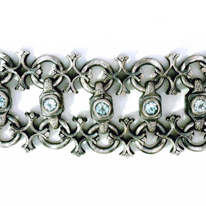 Blue Topaz & Sterling Silver Link Bracelet - "Aquitaine"