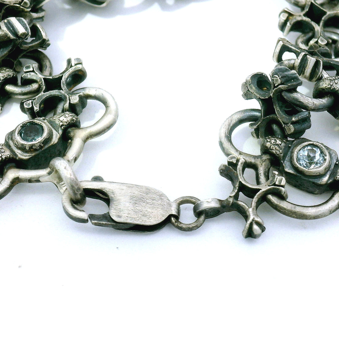 Blue Topaz & Sterling Silver Link Bracelet - "Aquitaine"