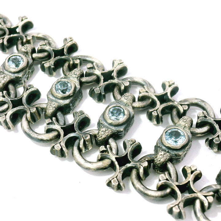 Blue Topaz & Sterling Silver Link Bracelet - "Aquitaine"