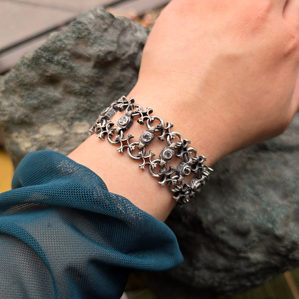 Blue Topaz & Sterling Silver Link Bracelet - "Aquitaine"