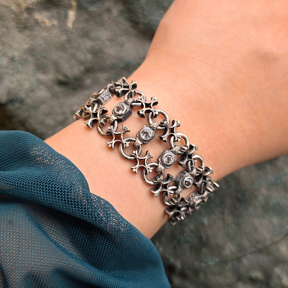 Blue Topaz & Sterling Silver Link Bracelet - "Aquitaine"