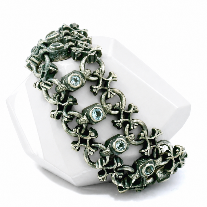 Blue Topaz & Sterling Silver Link Bracelet - "Aquitaine"