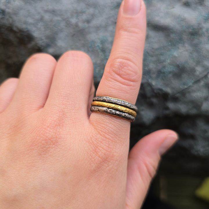 22K Yellow Gold & Sterling Silver Modular Band - "Vetus Three"