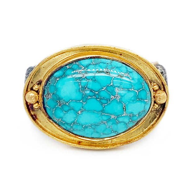 Turquoise, 22K Yellow Gold & Sterling Silver Ring - "Vetus"