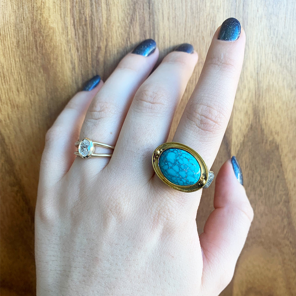 Turquoise, 22K Yellow Gold & Sterling Silver Ring - "Vetus"