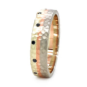 Tri-Color Gold Band with Black Diamonds- "Rainbow Trout"