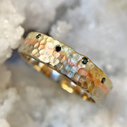 Tri-Color Gold Band with Black Diamonds- "Rainbow Trout"