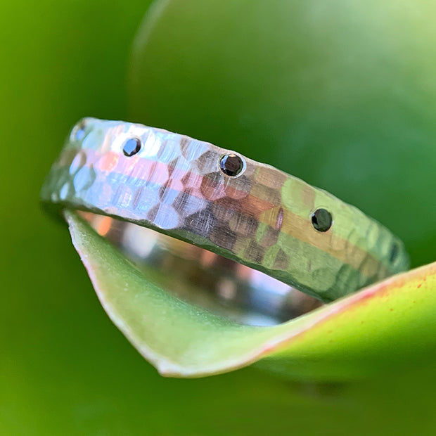 Tri-Color Gold Band with Black Diamonds- "Rainbow Trout"