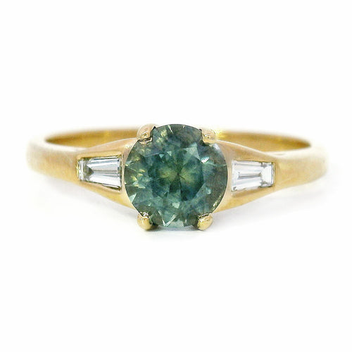 Montana Sapphire & Diamond Baguette Ring - "Prairie Thunder"