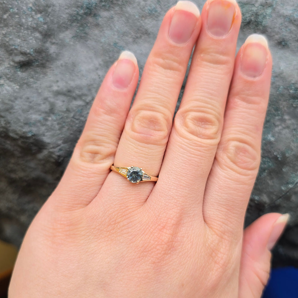 Montana Sapphire & Diamond Baguette Ring - "Prairie Thunder"