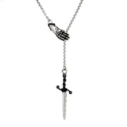 Sterling Silver Dagger & Gauntlet Lariat Necklace - "Misericord"