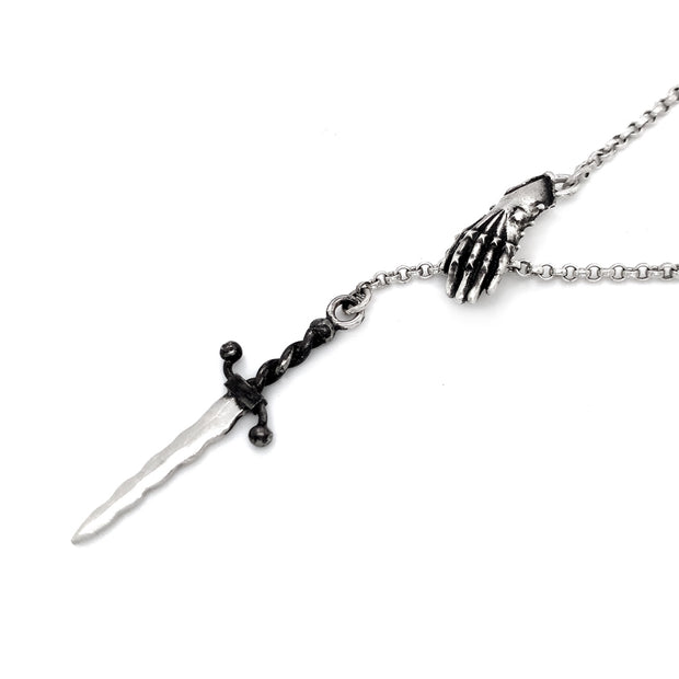 Sterling Silver Dagger & Gauntlet Lariat Necklace - "Misericord"