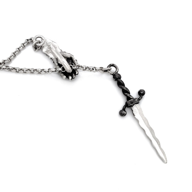 Sterling Silver Dagger & Gauntlet Lariat Necklace - "Misericord"