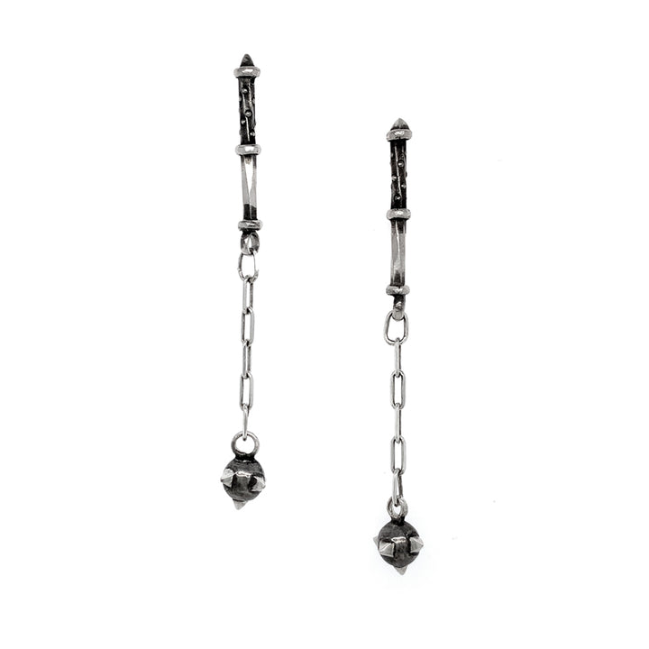 Sterling Silver Medieval Weapon Earrings - "Swinging Morningstar"