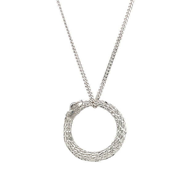 Sterling Silver & Diamond Snake Necklace - "Oroboros"