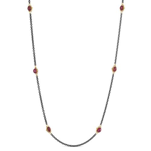 Ruby Rondelle, Oxidized Silver & Gold Necklace - "Textile Station"