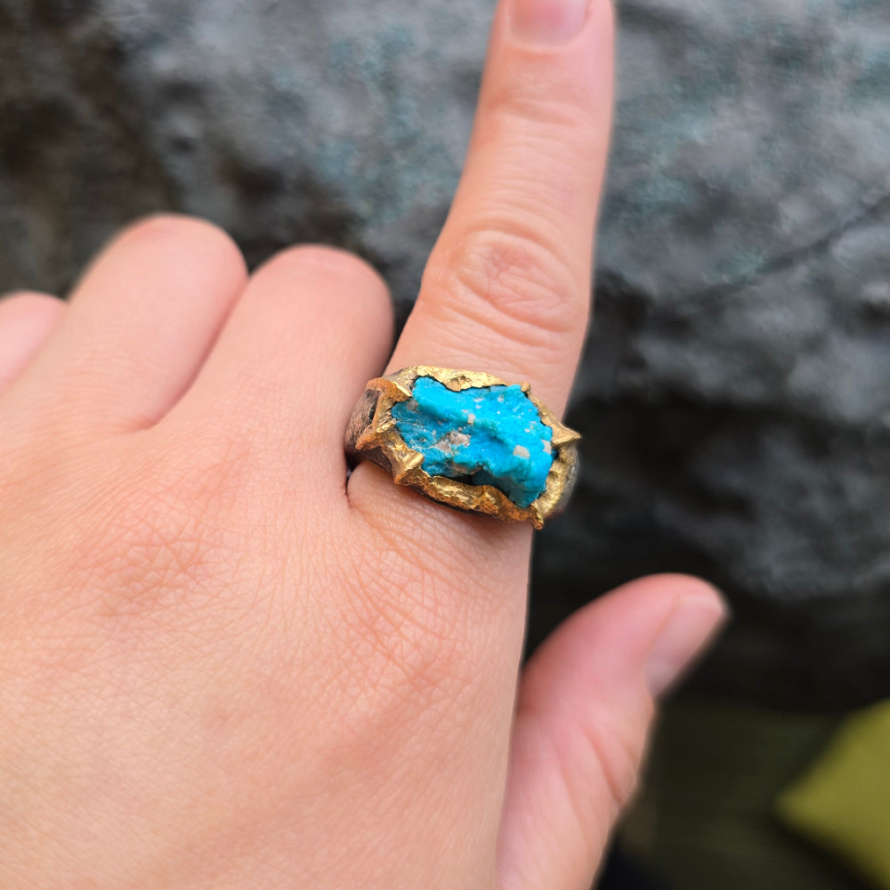 Sterling Silver & 22K Gold Turquoise Ring - "The Crusader"