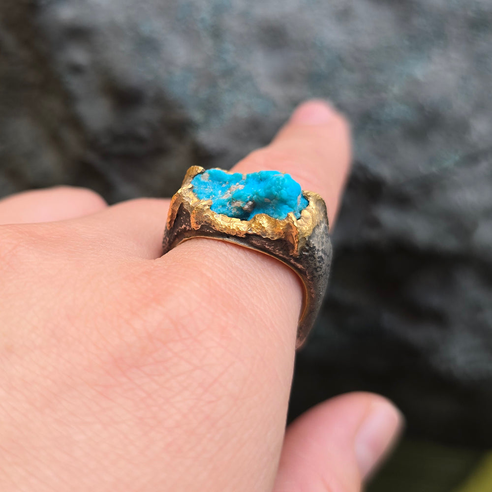 Sterling Silver & 22K Gold Turquoise Ring - "The Crusader"