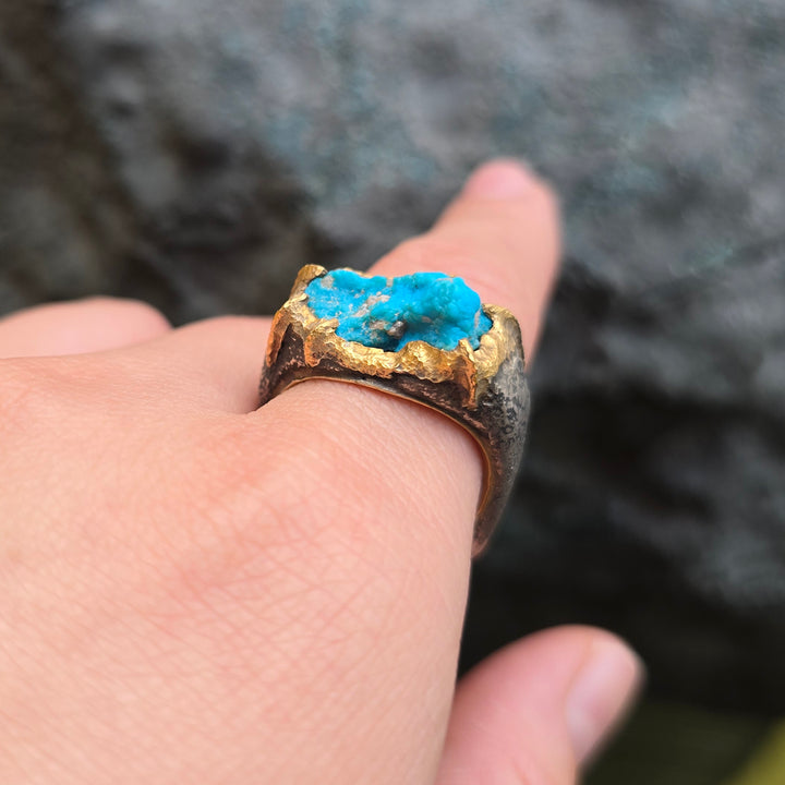 Sterling Silver & 22K Gold Turquoise Ring - "The Crusader"
