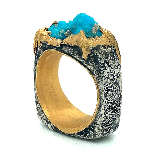 Sterling Silver & 22K Gold Turquoise Ring - "The Crusader"