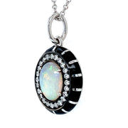 Opal Cabochon, Diamond & Enamel Necklace - "Rock Candy Daydream"