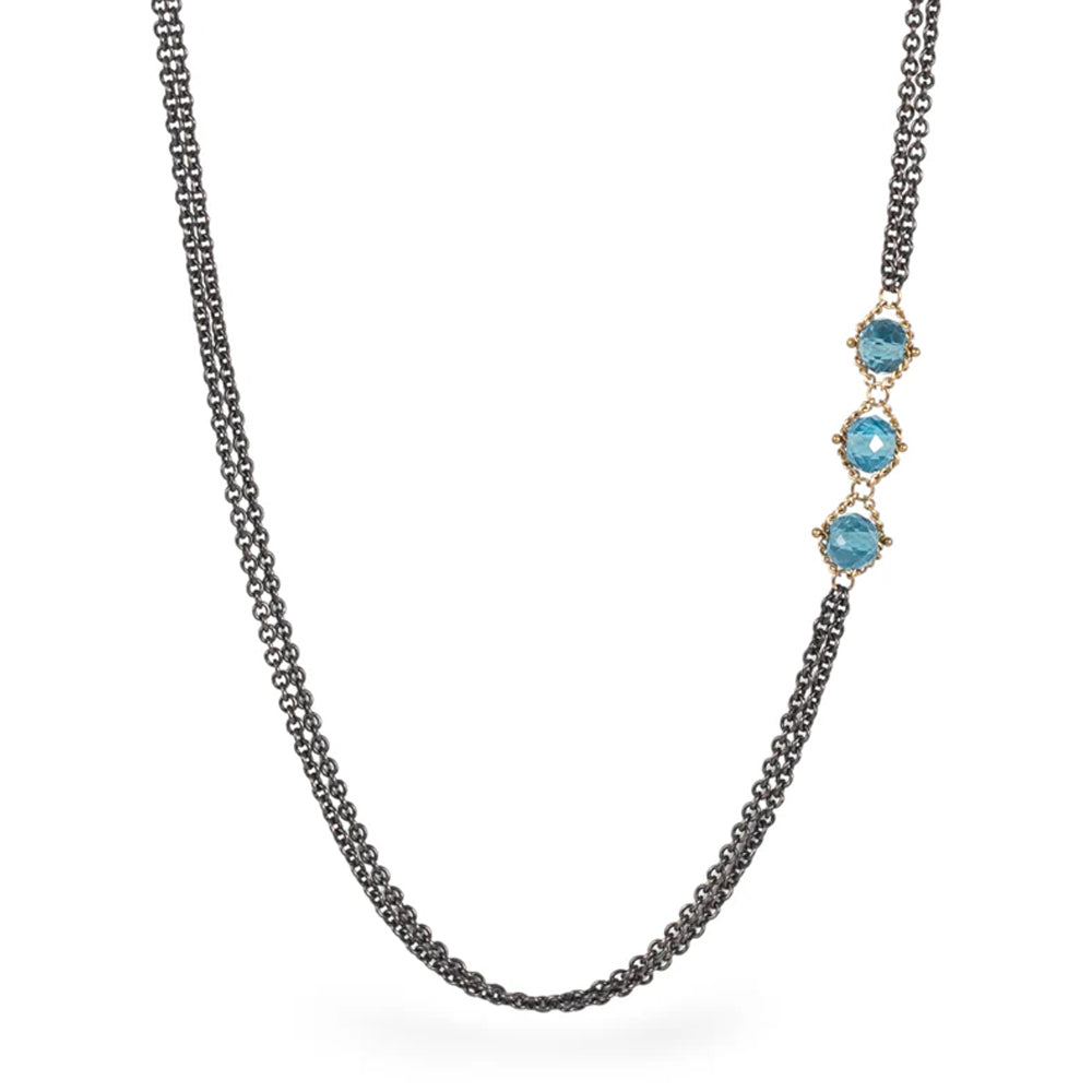 London Blue Topaz Rondelle Necklace - "Triple Textile"