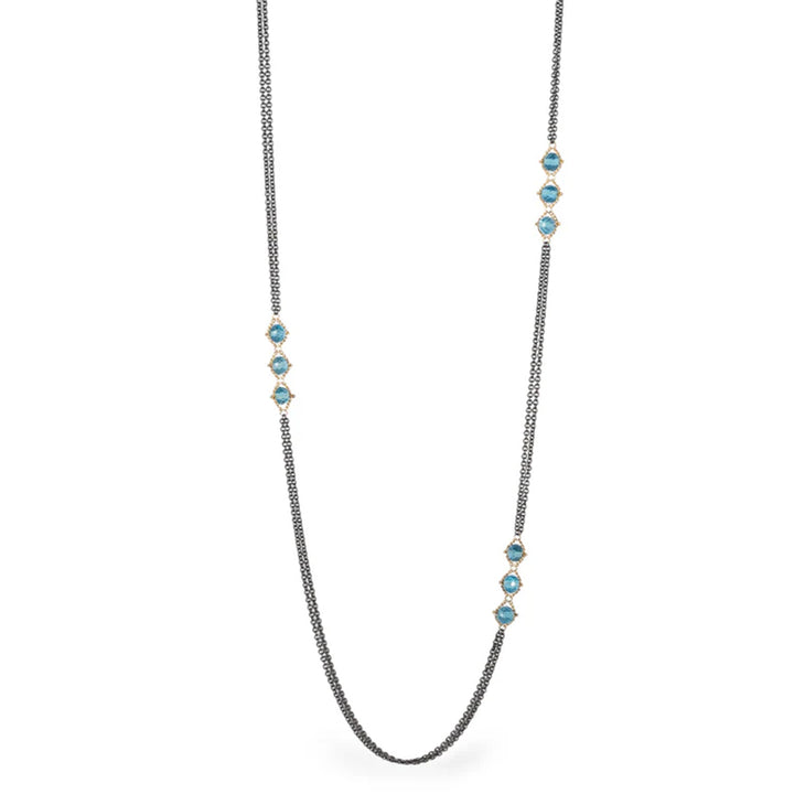 London Blue Topaz Rondelle Necklace - "Triple Textile"
