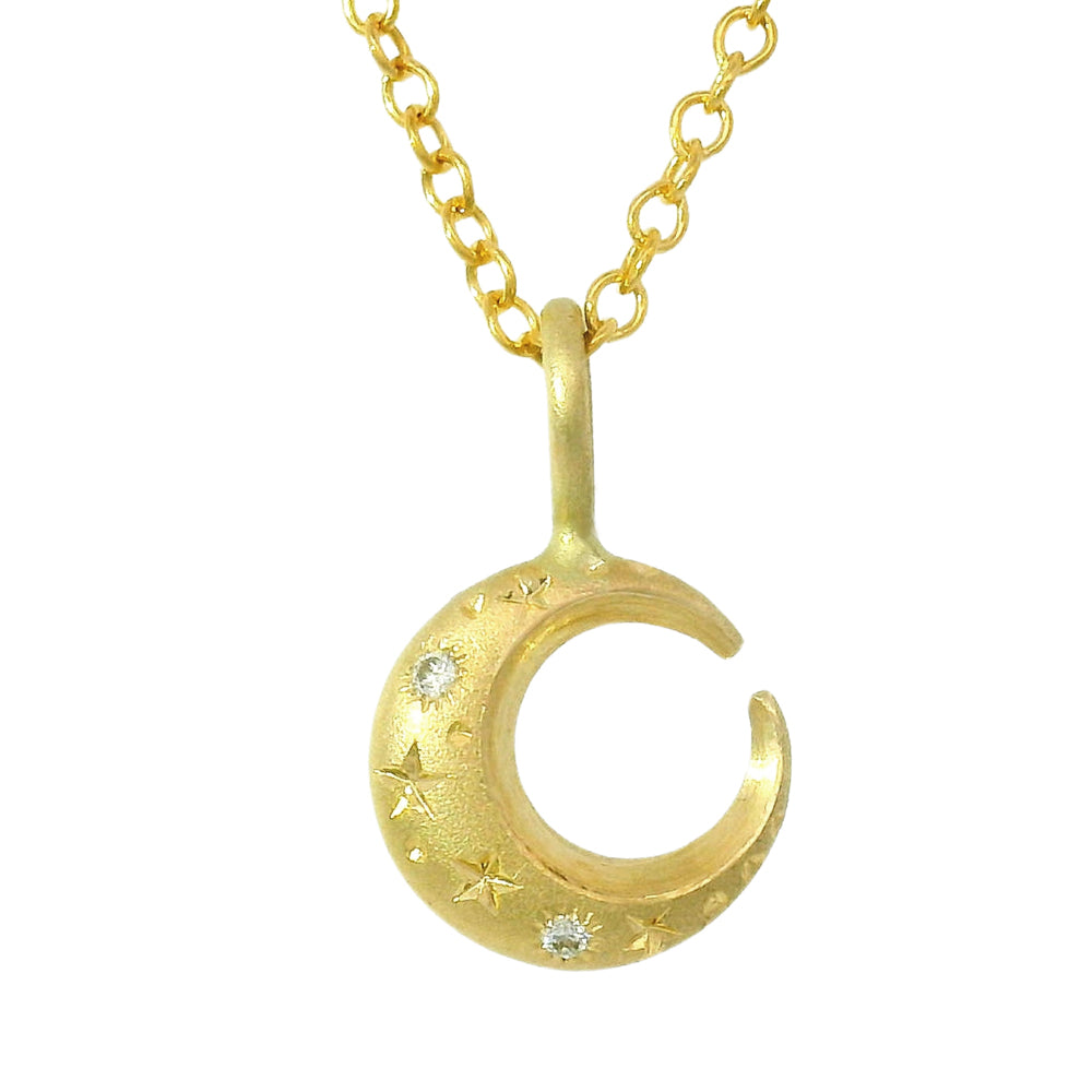 Diamond & Yellow Gold Celestial Pendant - "Crescent"