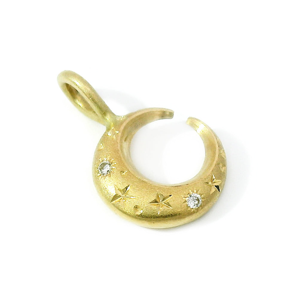 Diamond & Yellow Gold Celestial Pendant - "Crescent"