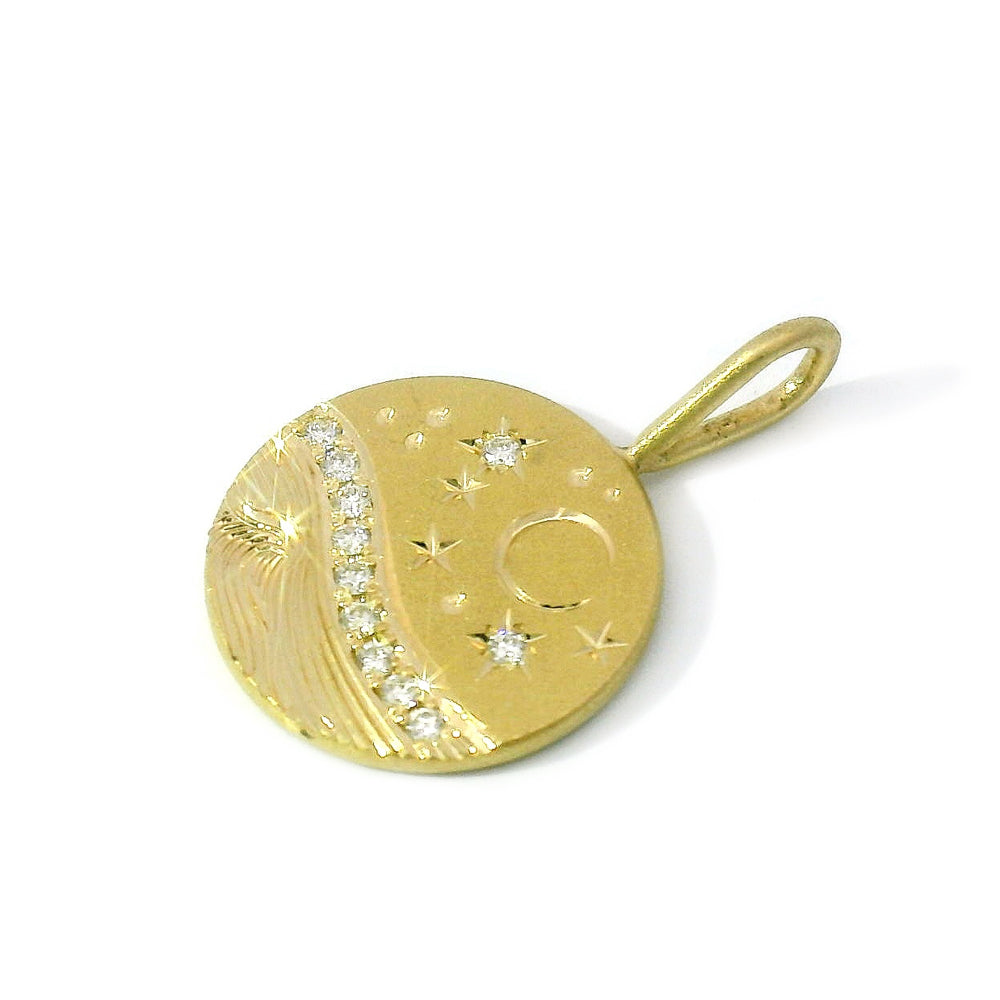 Diamond & Yellow Gold Pendant - "Small Celestial Wave"