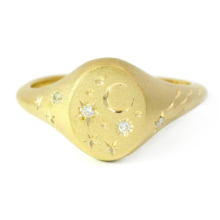 Diamond & Yellow Gold Celestial Ring - "Mini Signet Oval"