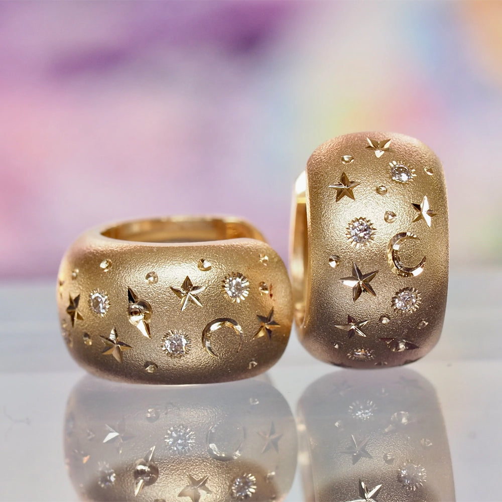 Celestial Yellow Gold & Diamond Chubby Huggie Earrings - "Wish Upon a Star"