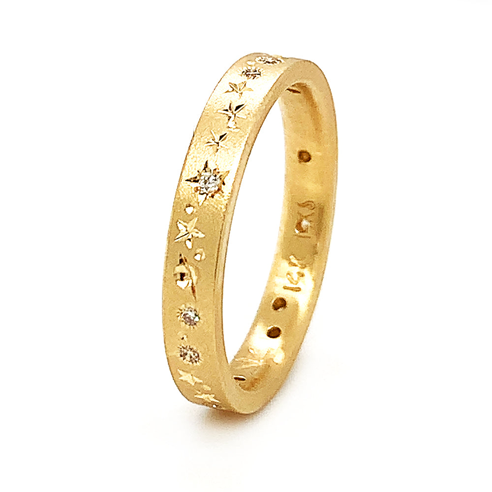 Celestial Yellow Gold & Diamond Ring - "Glittering Constellations"