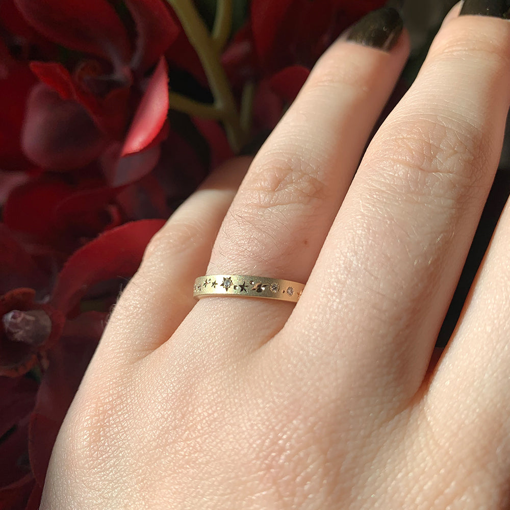 Celestial Yellow Gold & Diamond Ring - "Glittering Constellations"