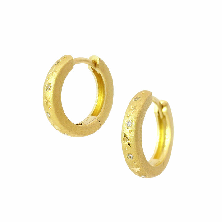 Celestial Yellow Gold & Diamond Huggie Earrings - "Golden Stars"