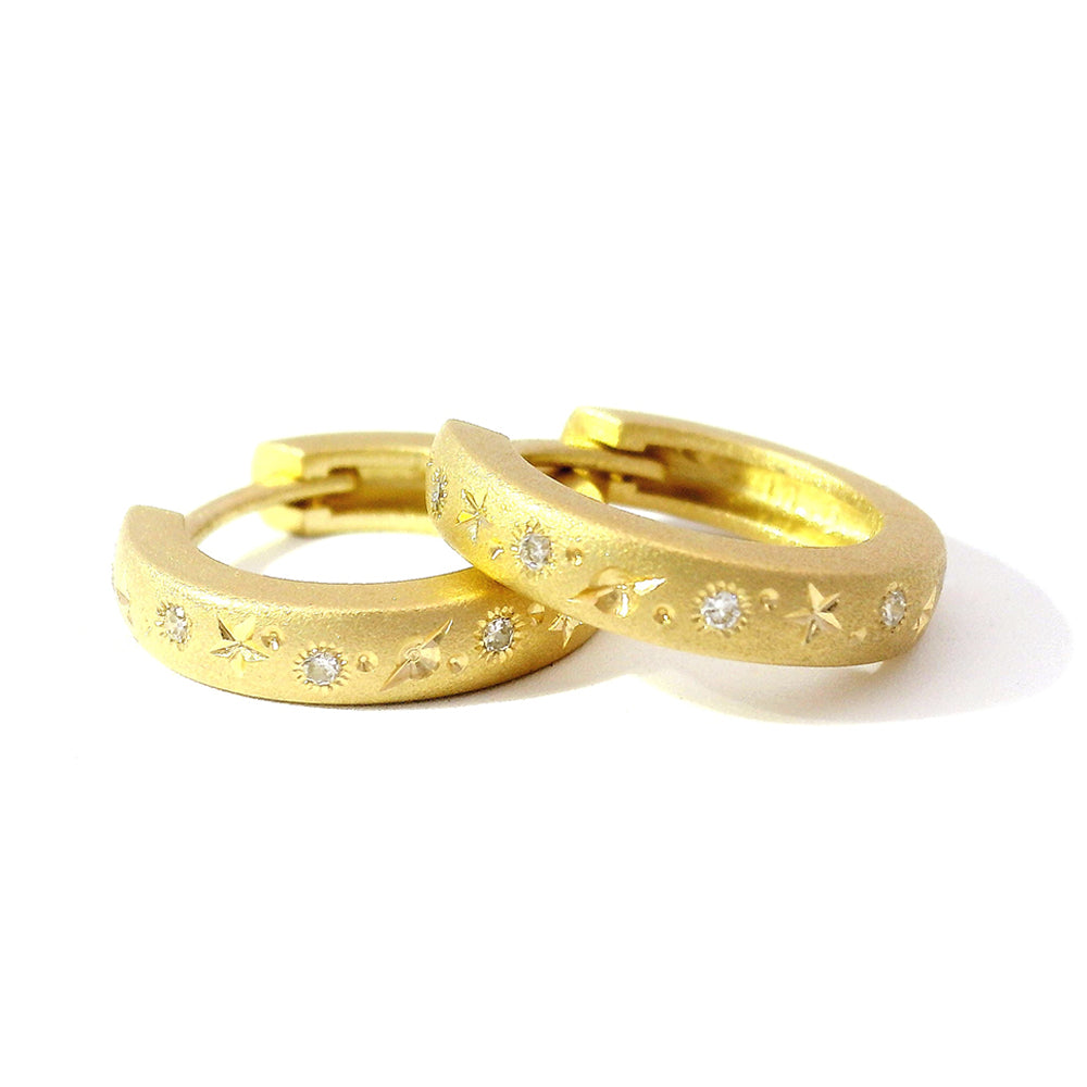 Celestial Yellow Gold & Diamond Huggie Earrings - "Golden Stars"