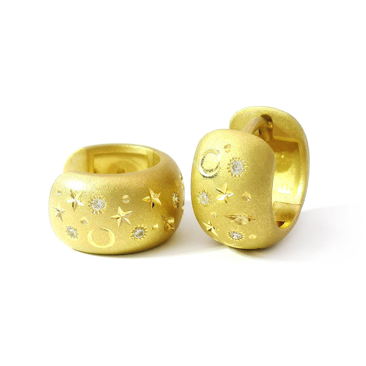Celestial Yellow Gold & Diamond Chubby Huggie Earrings - "Wish Upon a Star"